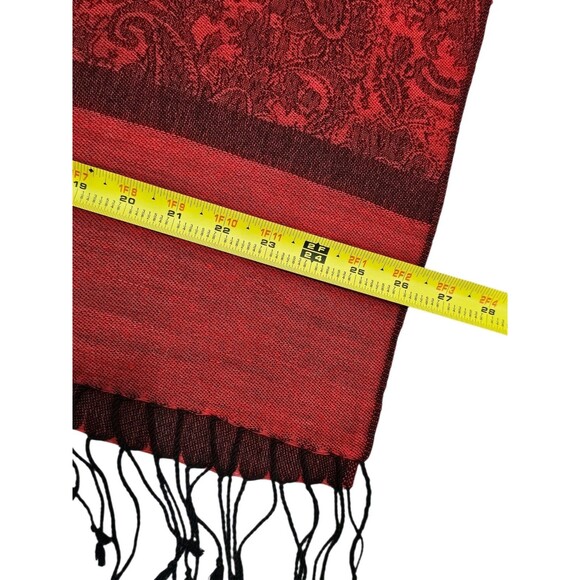 Womens Cashmere Silk Pashmina Red Paisley Scarf Wrap Shawl Stole Fringe 68x26 - Picture 13 of 16
